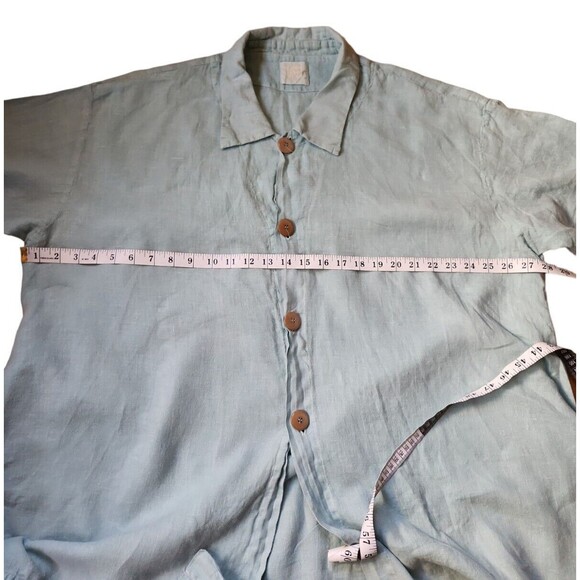 Blue Fish Button Down Shirt Lagenlook Linen Boho Size 4X Vintage 90s Light Blue - Picture 8 of 10